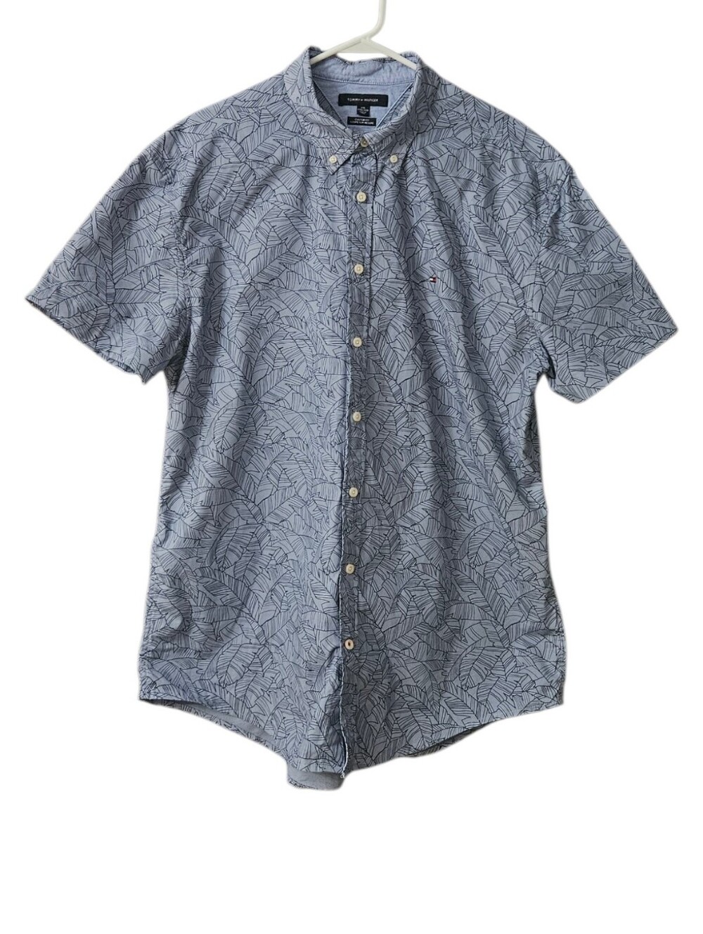 Tommy Hilfiger Short Sleeve Button Down Shirt Leaf Print Men XXL Blue